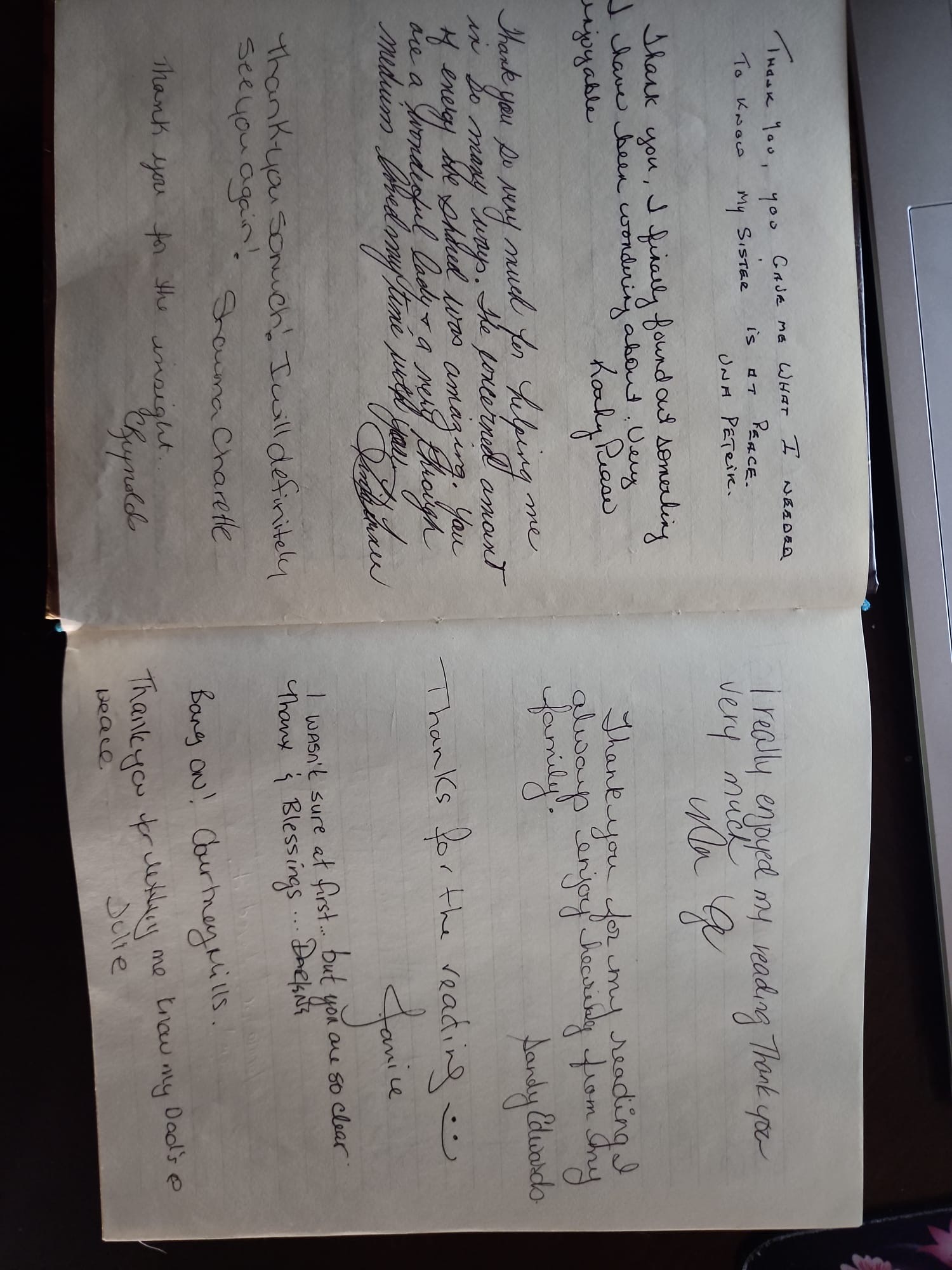 Handwritten testimonial