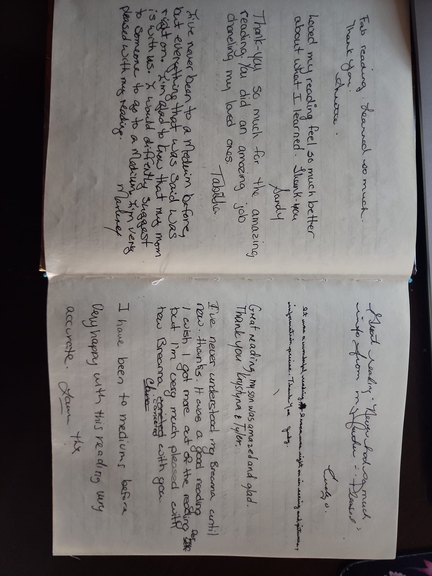 Handwritten testimonial