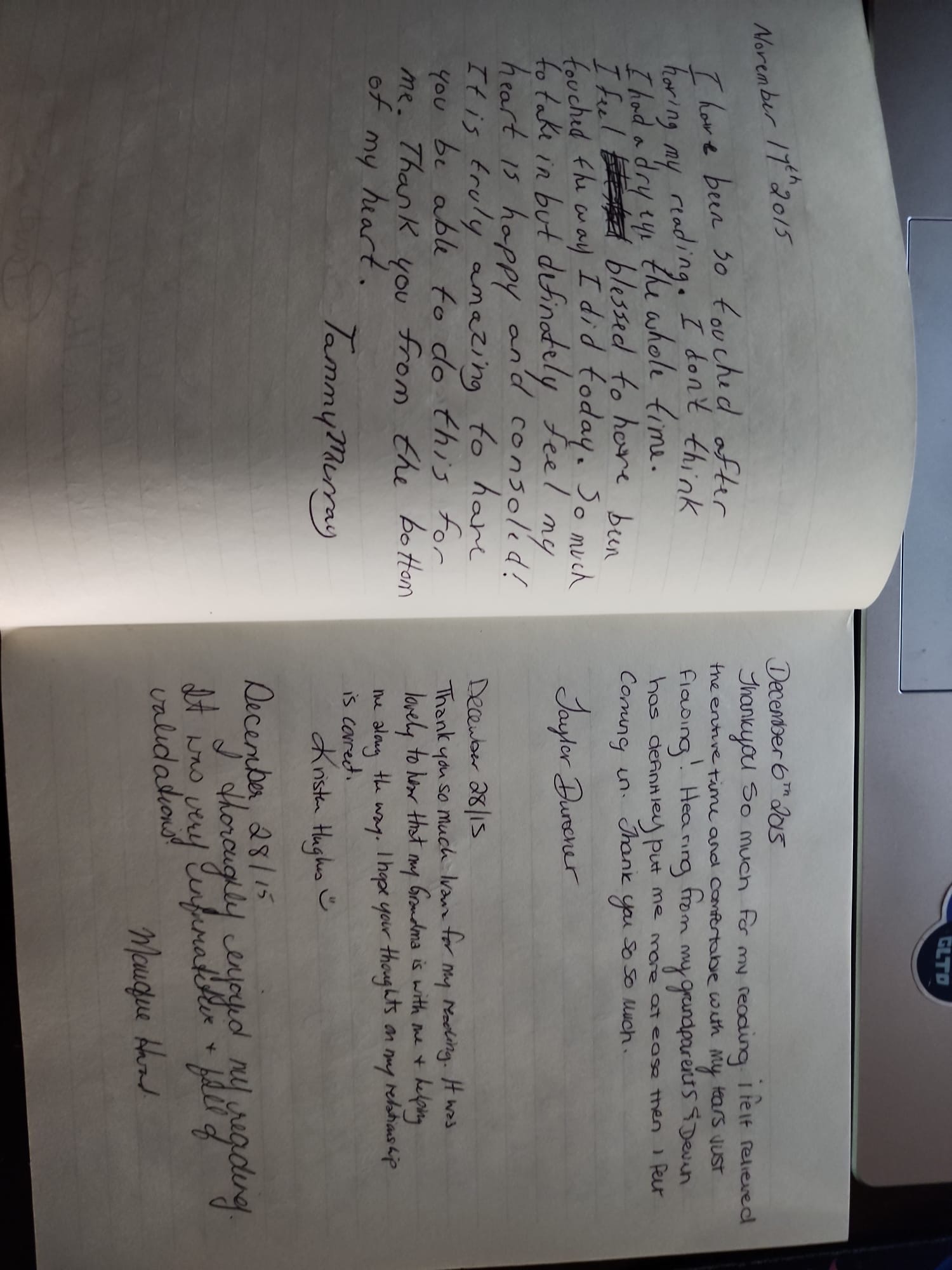 Handwritten testimonial