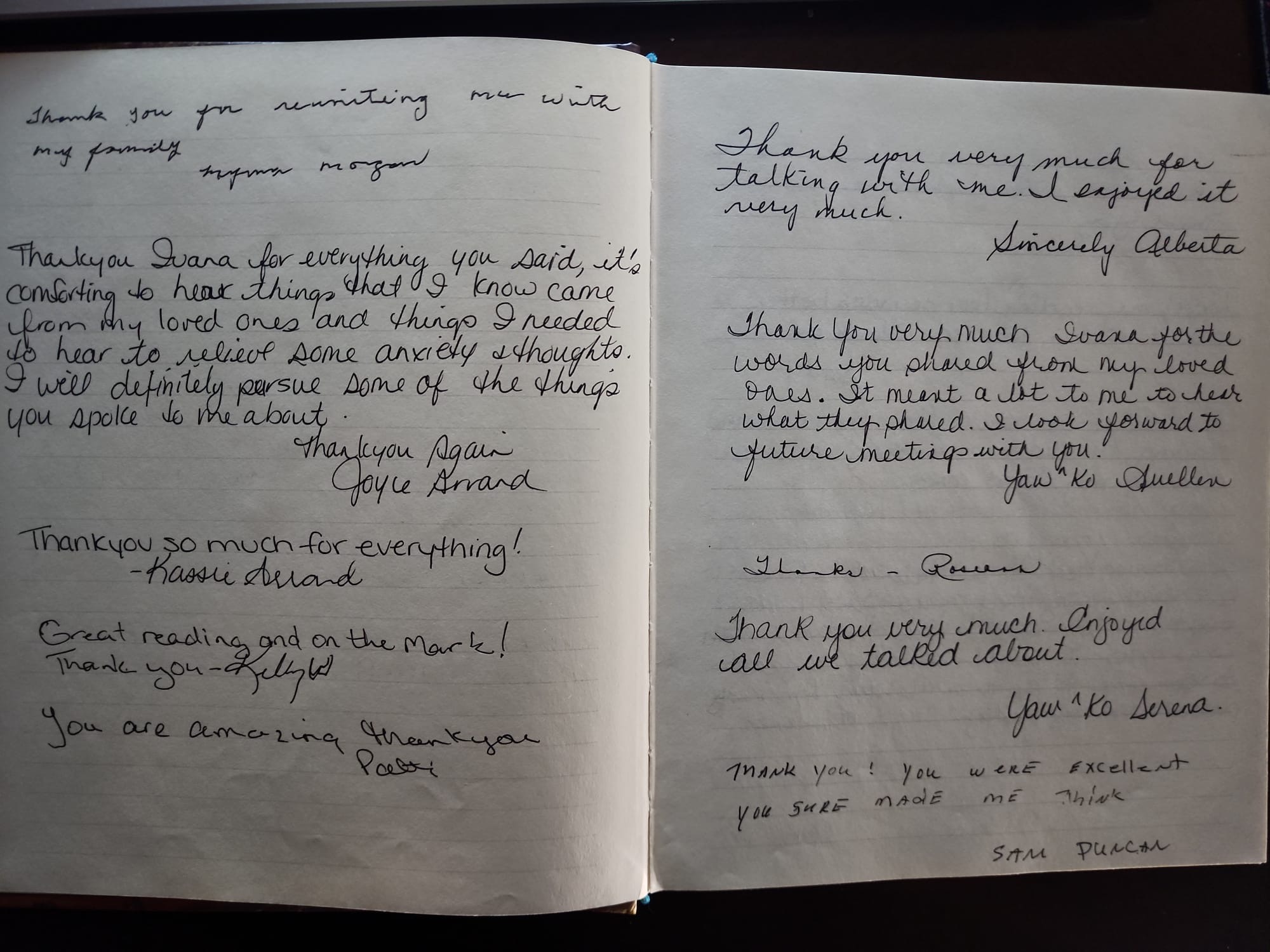 Handwritten testimonial