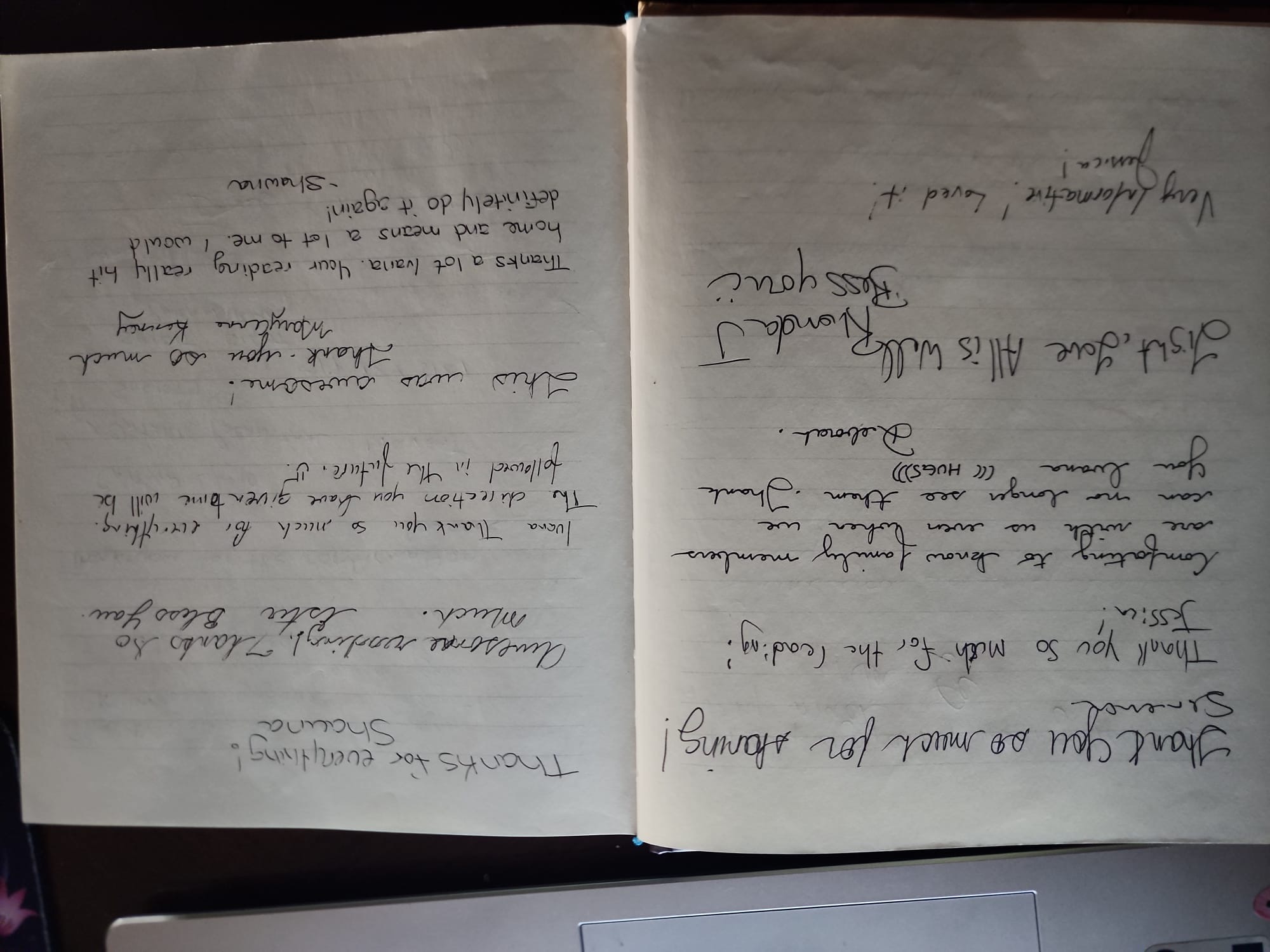 Handwritten testimonial